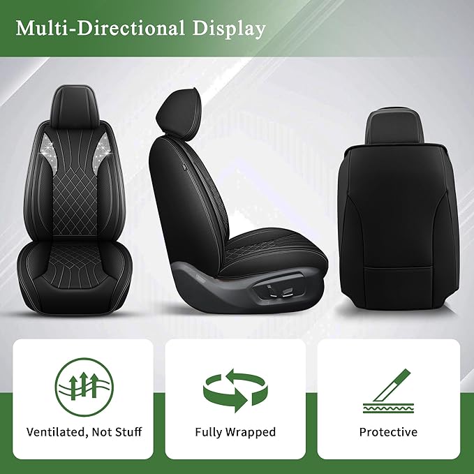 Bling Diamond Embroidered Seat Covers for Honda Pilot 2005-2016, Full Set 5 Seats, Sparkle Rhinestone Breathable Perforated Faux Leather Car Seat Covers for Women (Black)
