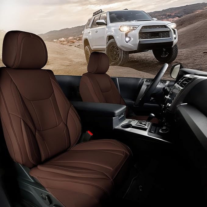 Coverland Custom Fit Car Seat Covers for SUV Compatible with [2018-2024 Ford Expedition] Premium Car Seat Cover Water Resistant Leather Non-Slip Interior Protector [Front Dark Brown - Size Chart A21]