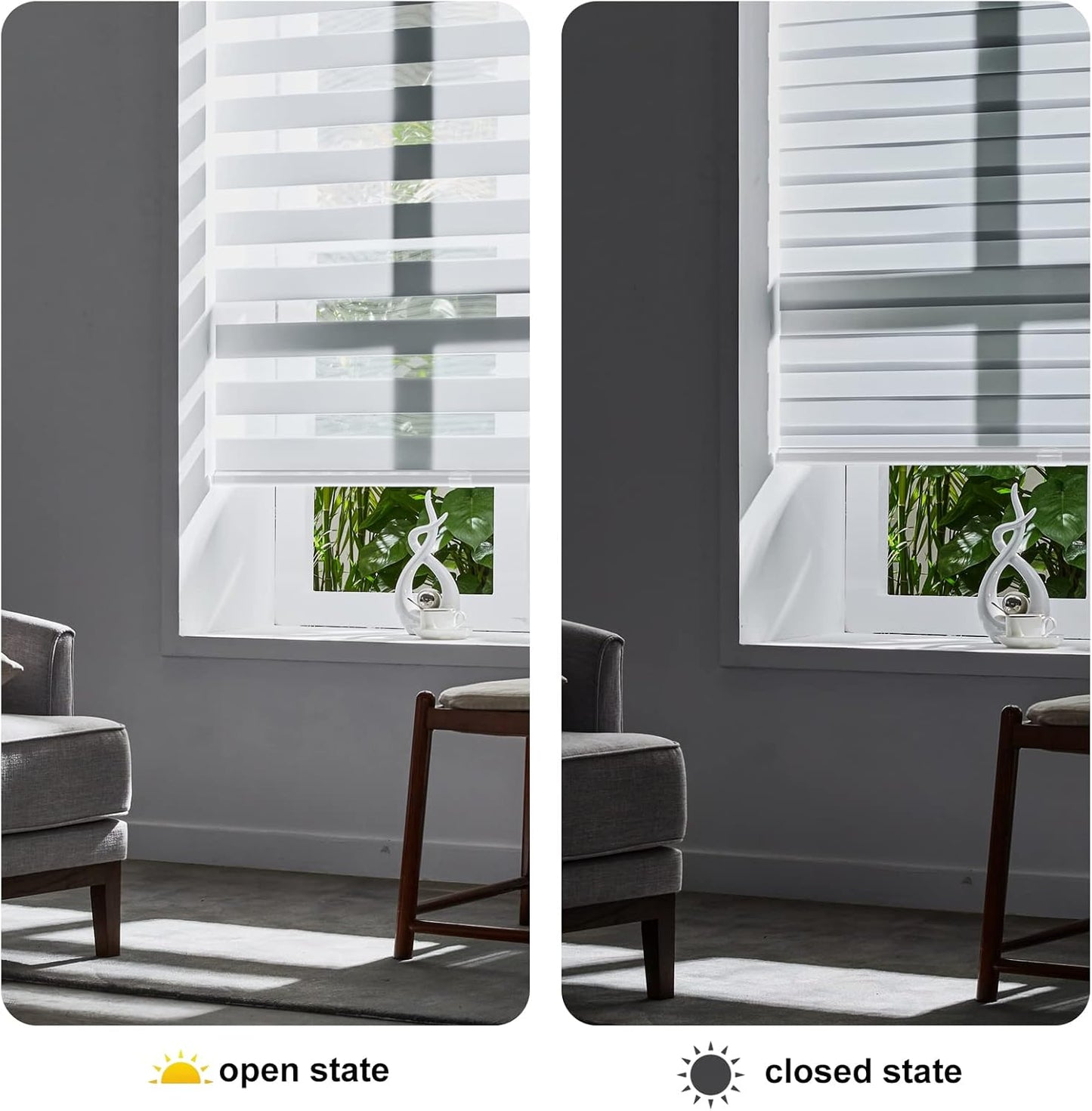 Persilux Cordless Zebra Blinds for Indoor Windows, Free-Stop Zebra Blinds Cordless, Light Filtering Sheer Shades Dual Layer for Day and Night, Zebra Roller Shades for Home (34.25" W X 72" H, Grey)