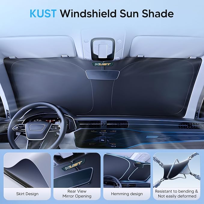 KUST Windshield Sun Shade for 2017-2024 2025 Jeep Compass Accessories Window Sunshade Foldable Window Sun Visor Cover Blocks UV Rays Keep Car Cooler