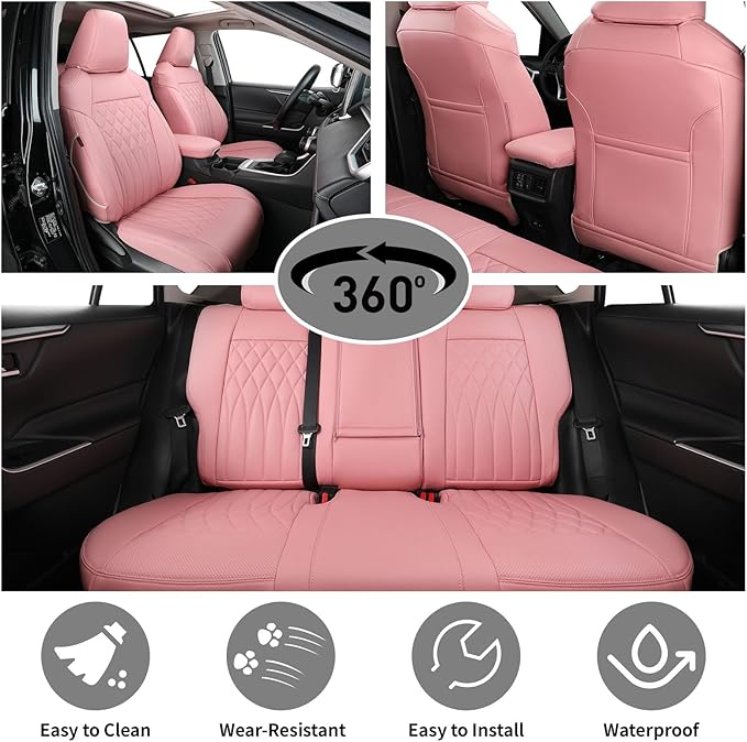 EKR Rav4 Seat Covers Custom Fit for Toyota Rav4 XLE,Platinum,Limited 2013-2018 & SE 2016-2018, Leather Pink Seat Cover Full Set for Women,Faux Leather(Pink)