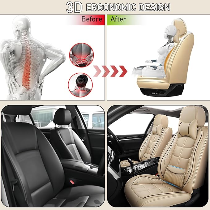 Leather Car Seat Covers Fit for Toyota Prius Prime 2017-2024, 5 Seater Car Seat Cover, Premium Waterproof, Scratch Resistant Car Interior Accessories (Full Set with Pillow Beige)