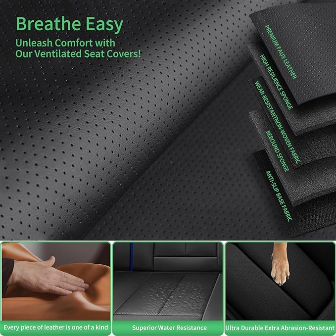 Fit Forester Car Seat Covers for Subaru Forester 2007-2024 2025 2026 -Upgraded Premium Waterproof & Breathable Leather,Airbag Compatible,All-Weather Seat Cushion Protector,Full Set,Black-Blue