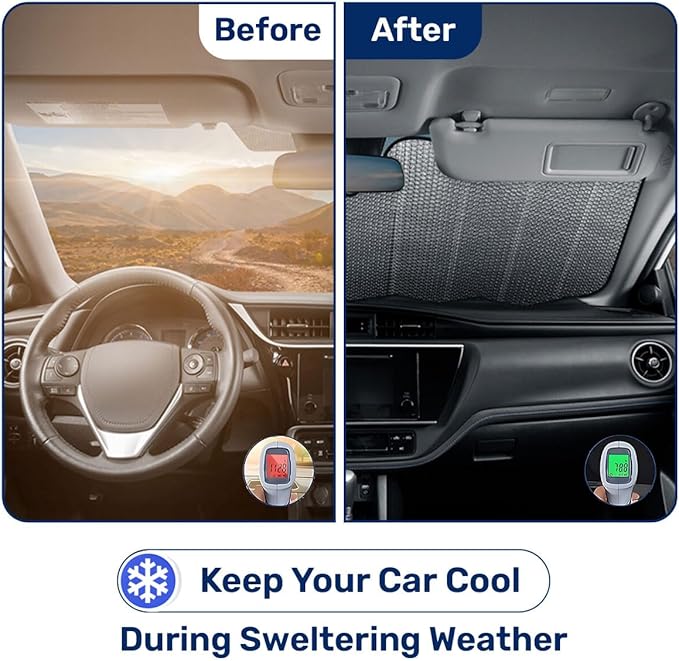 GENANY Windshield Sun Shade for Car SUV Truck (55x30 Inches), Front Window Visor for Windows, Protector Blocks UV
