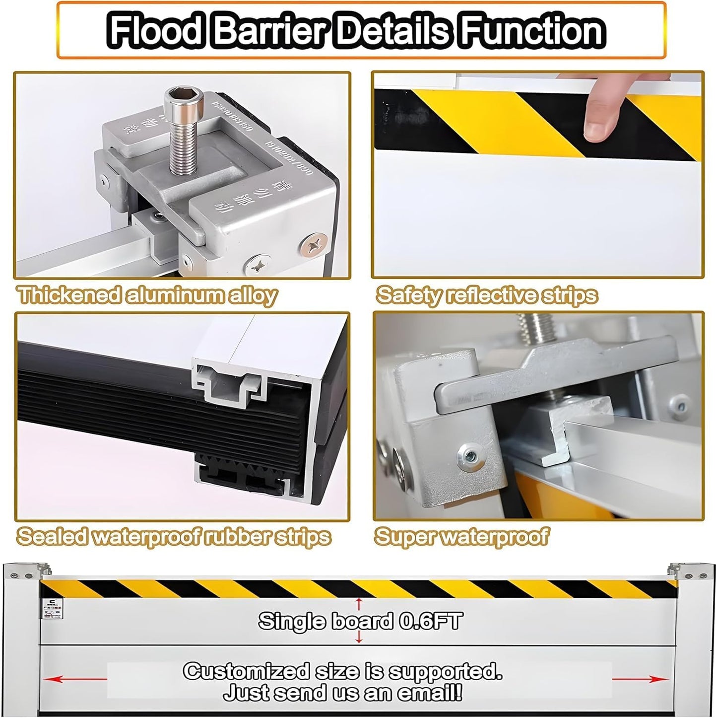 Flood Barriers for Home Exterior - Aluminum Alloy Outdoor Easy Flood Barrier Garage Doors Water Barriers for Flooding,H23.6 Inch/L4.5FT