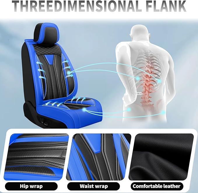 Fit Versa Car Seat Covers Compatible with Nissan Versa 2008-2025 2026 - Premium Leather， Waterproof Breathable， All-Weather Seat Cushion Protecto&Airbag Compatible (2 Front Seat Blue&Black)