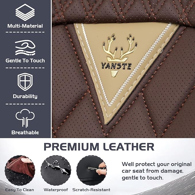 Truck Seat Covers for Chevy Silverado 1500 2007-2026, Waterproof Premium Leather Full Coverage Car Seat Covers, Muscle Sport Style Auto Interior Seat Cover Sets (Front Set/Brown Coffee)