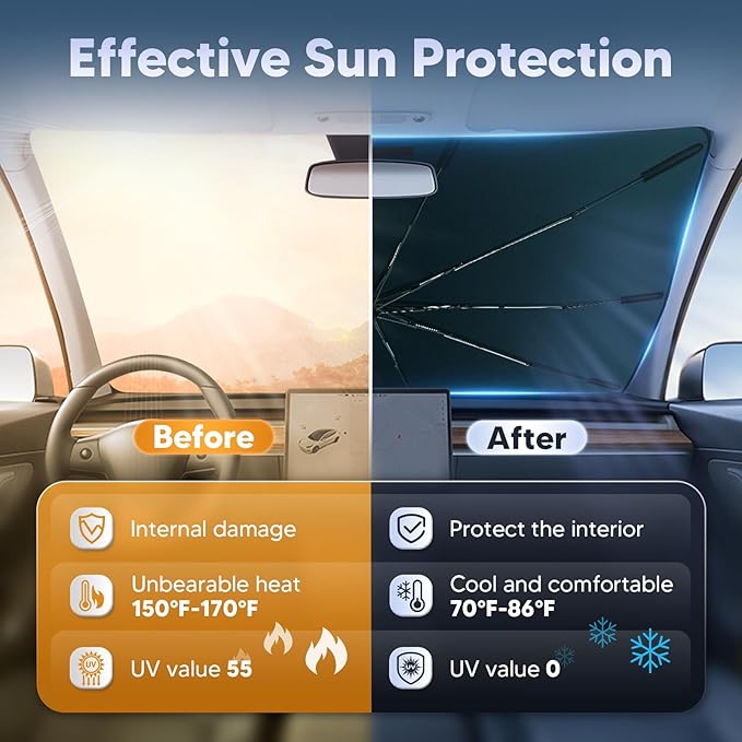 Autorder Windshield Sun Shade Umbrella for 2019-2025 Toyota Corolla Accessories,Upgraded Ice Crystal Material,Easy Setup Umbrella Sunshade for Car Windshield,100% Sun Blocking