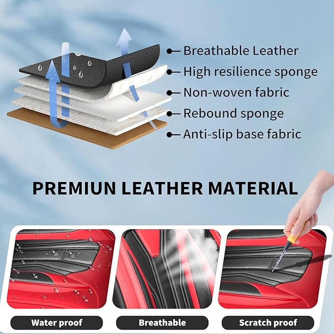 Fit Sonata Car Seat Covers Premium Leather for Hyundai Sonata 2007-2025 2026. Waterproof， Breathable, Scratch-Resistant & All-Weather Seat Cushion Protector（Front Seat,Red&Black