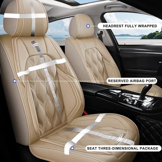 AOMSAZTO Car Seat Covers,2 Front Seats Custom Fit for Honda CR-V 2015-2025 2026,Leather Car Seat Cover Seat Cushion Protector,Airbag Compatible Waterproof Beige
