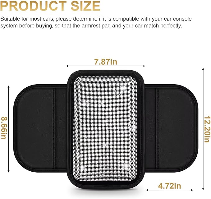 Bling Center Console Cover Fit for Toyota Corolla Cross with 2 Storage Bags Fully Diamond-Studded Style Center Console Armrest Cover with Total Protection(Silver Diamond)