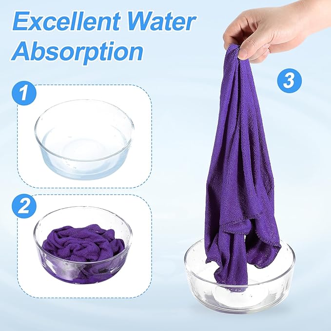 HARFINGTON 6 Pack Microfiber Cleaning Cloth, 12" x 12" Multi-Functional Cleaning Towels Reusable Absorbent Rags with Hook for Car Wash Kitchen Household Window Clean, Purple