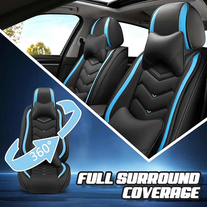 Car Seat Covers for Ford Expedition 2000-2026, Premium Nappa Leather Car Seat Cover, Stylish Sport Seat Covers， Automobile Seat Cover Sets.(Luxury 2 Seats/Black Blue)