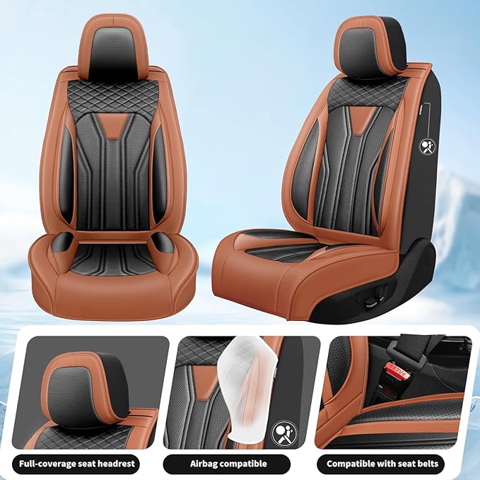 Fit Sonata Car Seat Covers Premium Leather for Hyundai Sonata 2007-2025 2026. Waterproof， Breathable, Scratch-Resistant & All-Weather Seat Cushion Protector（Full Set,Brown&Black
