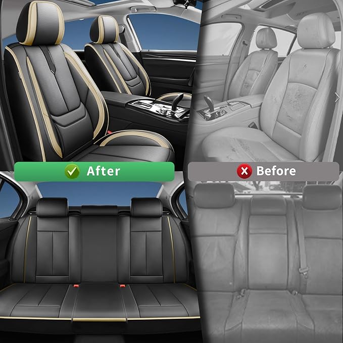 Fit Forester Car Seat Covers for Subaru Forester 2007-2024 2025 2026 -Upgraded Premium Waterproof & Breathable Leather,Airbag Compatible,All-Weather Seat Cushion Protector,2 Front/Black-Beige