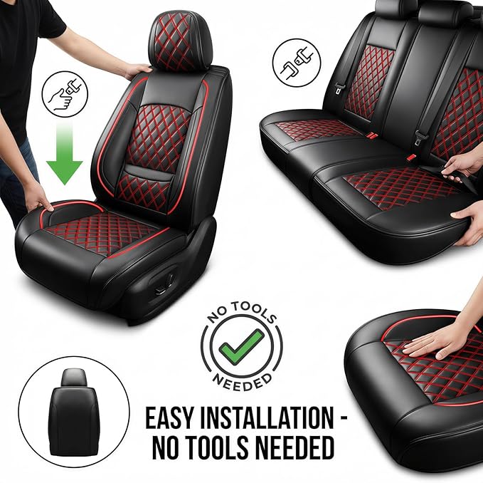 Fit for Accent Seat Covers Compatible with Hyundai Accent 2017-2026 - Waterproof Breathable Leather Automotive Seat Cushions Protector,Airbag Compatible,Full Set 5 Seats(Redline)