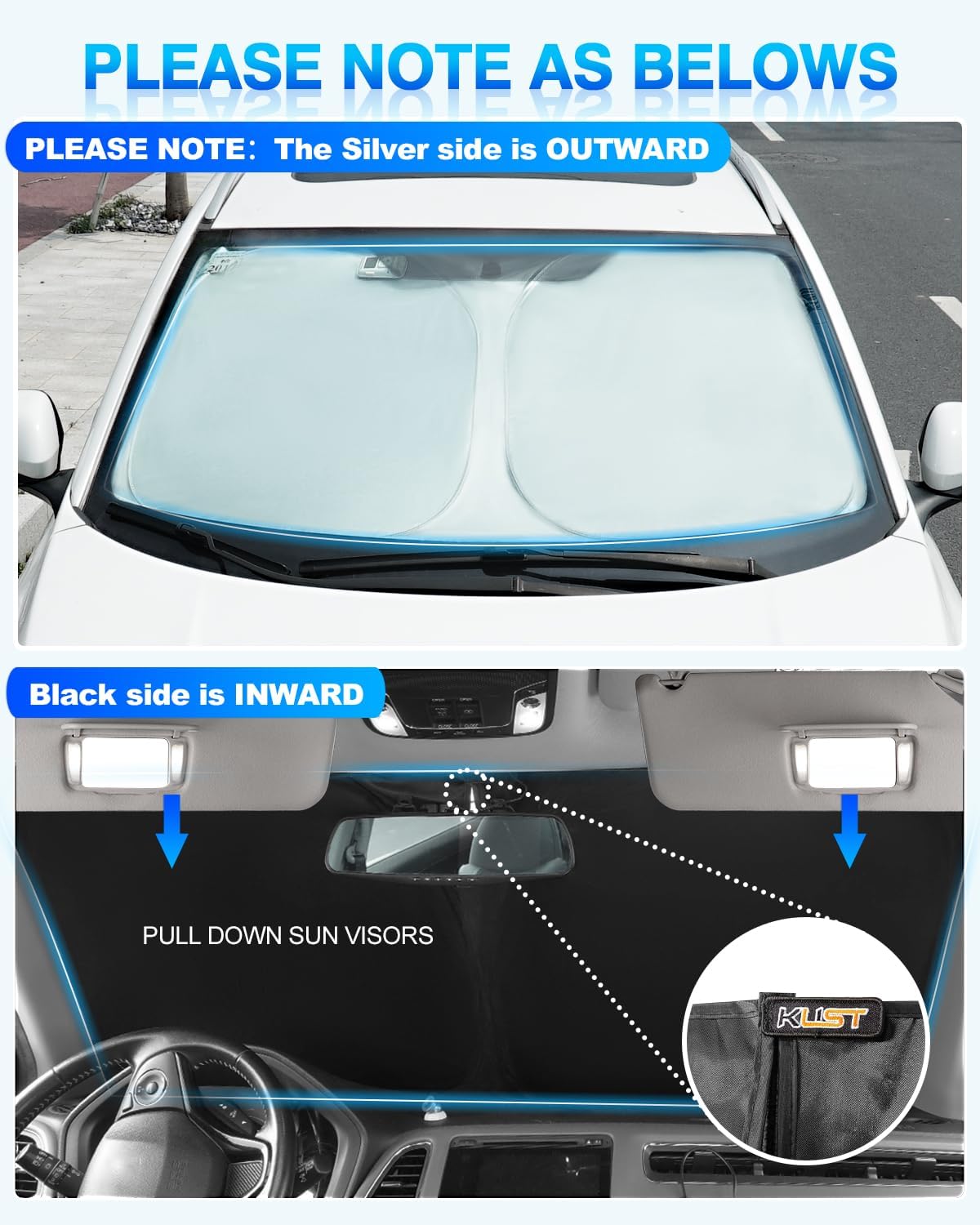 KUST Windshield Sun Shade for Ram 1500 2011-2018 Window Shade Sun Visor Cover Foldable Blocks UV Rays Keep Your Car Cooler