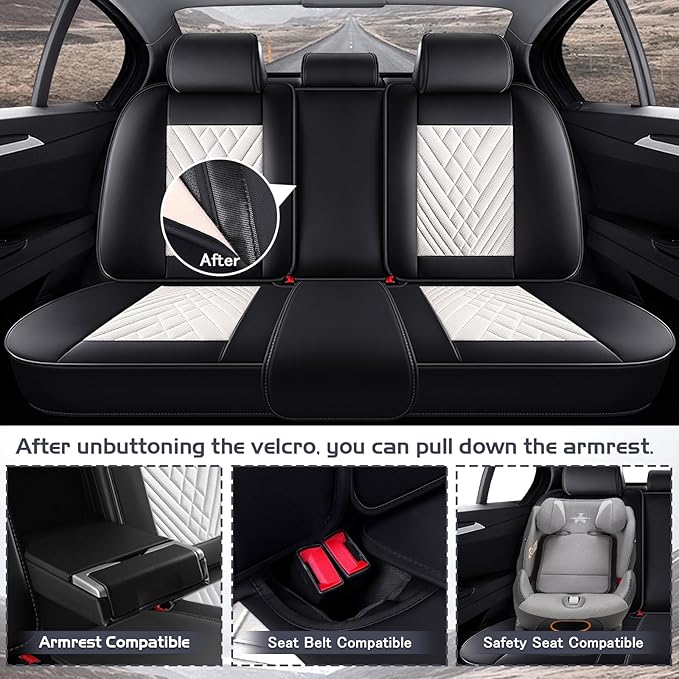 Truck Seat Covers for GMC Sierra 1500 2007-2026, Waterproof Premium Leather Full Coverage Car Seat Cover, Muscle Sport Style Auto Interior Seat Cover Sets (Full Set/Black White)