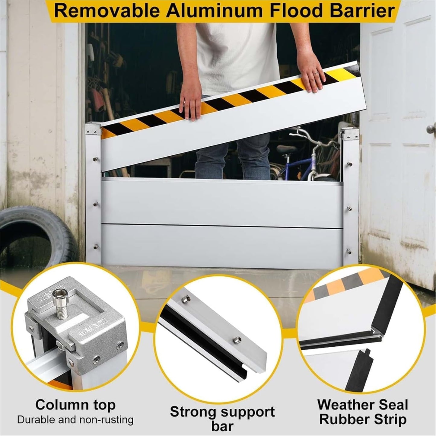Reusable Heavy Duty Aluminum Flood Barriers for Home Exterior, Flood Protection Barriers Water Barrier Door Quick Detachable Garage Doors Detachable Mobile Rain Water Baffle ( H 23.6 inch L 14.5FT)