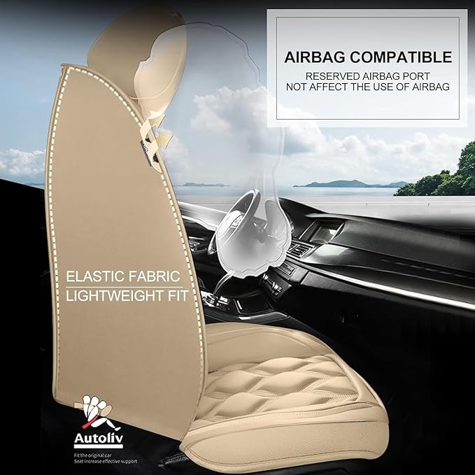 AOMSAZTO Car Seat Covers Full Set Fit for Hyundai Venue 2020-2026 Waterproof Faux Leather Car Seat Cushions Automotive 5 Seat Covers Set（Beige）