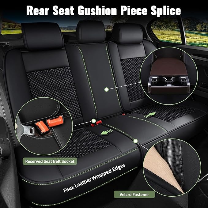 Car Seat Covers Fit for Toyota Highlander:2008-2025 2026 Breathable Cool Ice Silk Leather Automotive Seat Covers Airbags Compatible(5 Seats,Black)