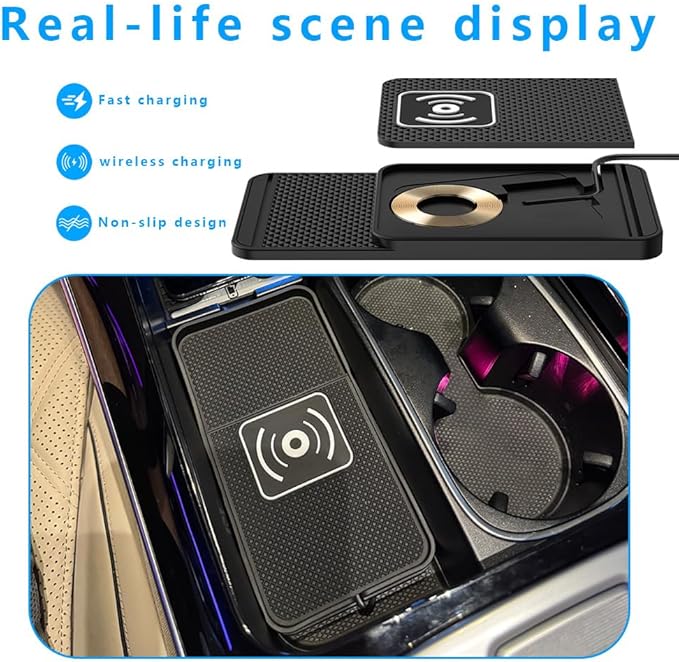 Wireless Charging Pad for Car for Subaru Legacy 2018-2025, Non-Slip Type C/USB 20W Fast Phone Charging Pad DIY Trim-to-Fit No Interior Damage,B&Type-C
