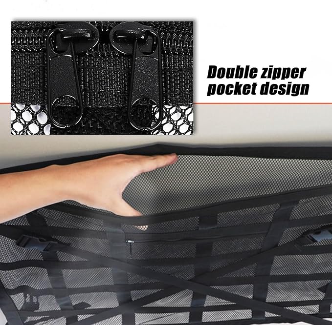 Overhead Car Organizer, Compatible with Ford F-150 XL/Raptor 2010-2025 Car Roof Storage Net Universal Car Ceiling Storage for Camping Storage Bag,Black-Small