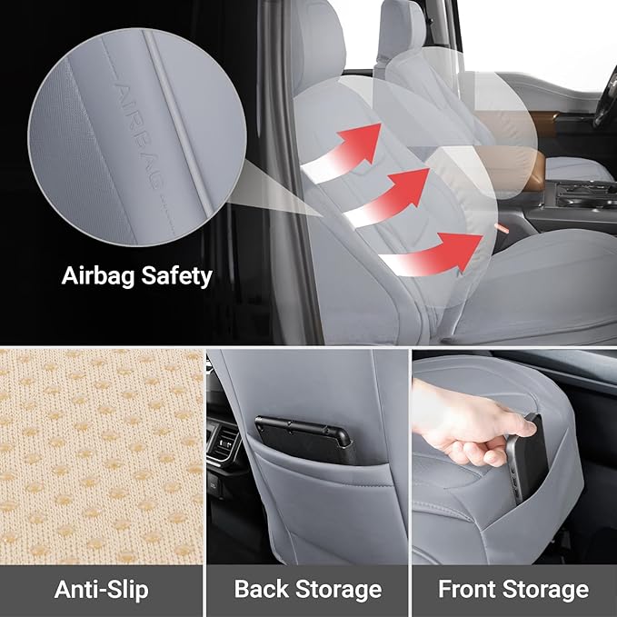 Coverland Custom Fit Car Seat Covers for SUV Compatible with [2018-2024 Ford Expedition] Premium Car Seat Cover Water Resistant Leather Non-Slip Interior Protector [Front Gray - Size Chart A21]