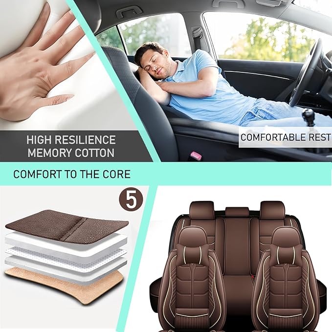 Leather Car Seat Covers Fit for Toyota Yaris Sedan 2019-2020, 5 Seater Car Seat Cover, Premium Waterproof, Scratch Resistant Car Interior Accessories (Full Set with Pillow Coffee)