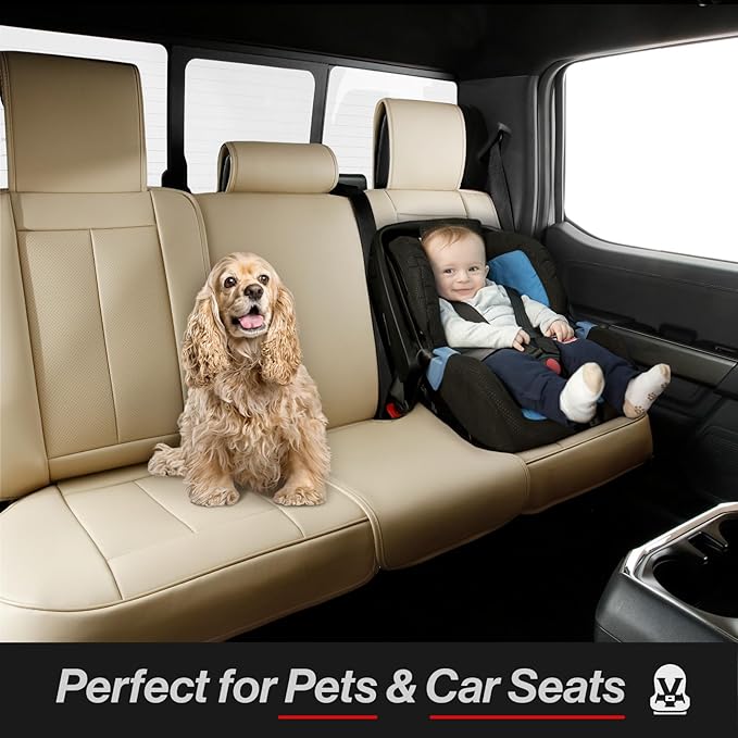 Coverland Custom Fit Car Seat Covers for SUV Compatible with [RAV4, CR‑V, Equinox, Tucson, Rogue, Crosstrek] Premium Waterproof Non-Slip Interior Seat Protector [Full Set Beige - Size Chart X55]