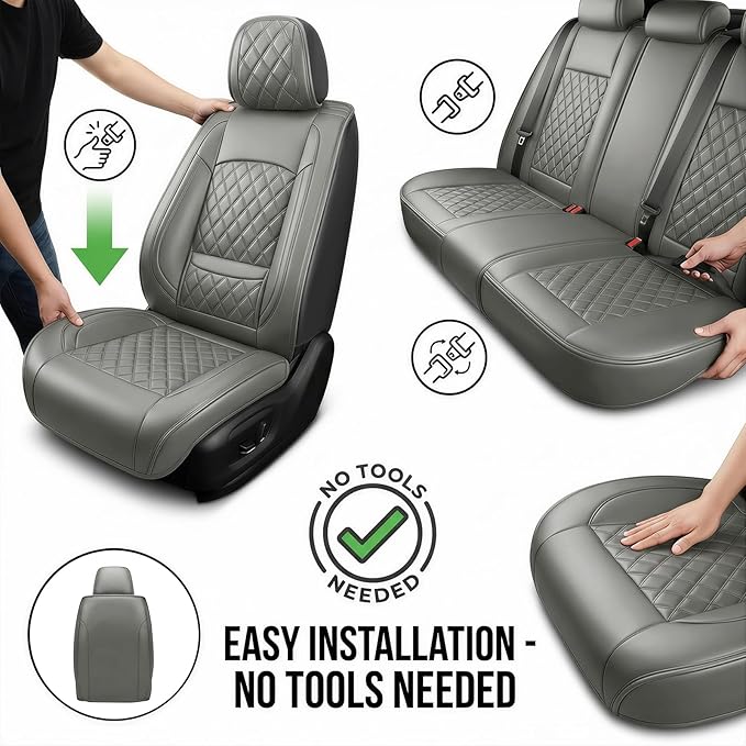 Fit for Venue Seat Covers Compatible with Hyundai Venue 2020-2026 - Waterproof Breathable Leather Automotive Seat Cushions Protector,Only 2 Front seat Covers(Gray)