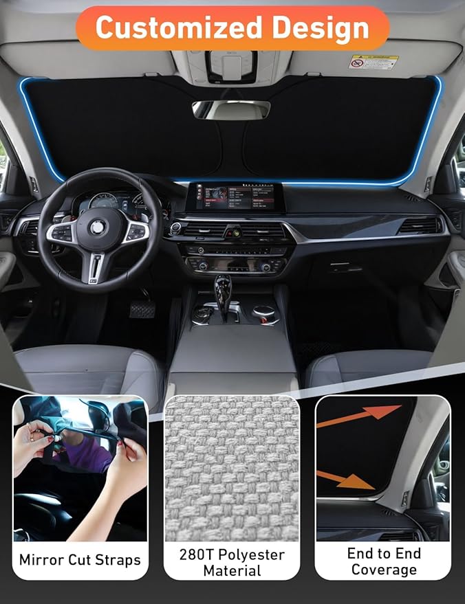 EcoNour Windshield Sunshade for Chrysler Pacifica 2017-2024 2025 2026, Sun Visor for Front Windshield & Window Sun Shade Cover, UV Heat Blocker & Protector, Car Accessories