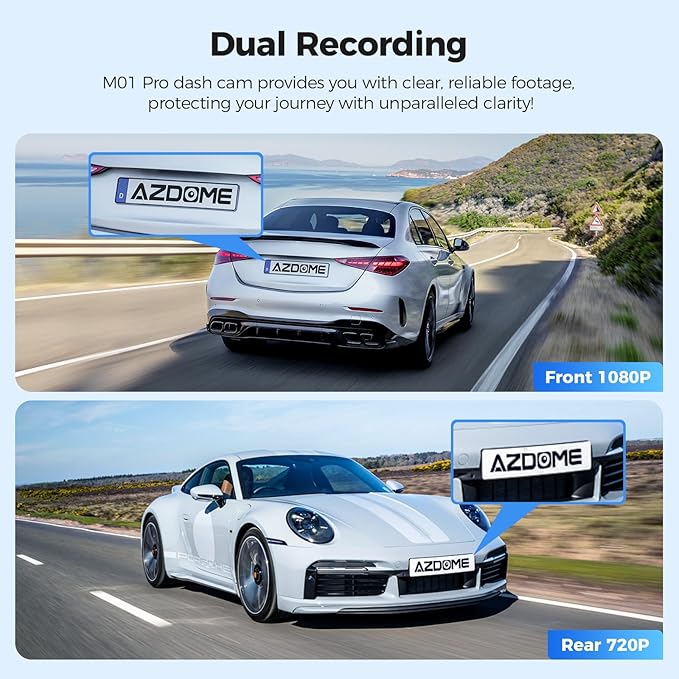 AZDOME M01 Dual Dash Cam Front and Rear with Free 64GB Card, 3" Screen Dual Dashboard Camera for Car, Built-in ADAS G-Sensor, 24H Parking Mode Car Camera (M01 Pro)