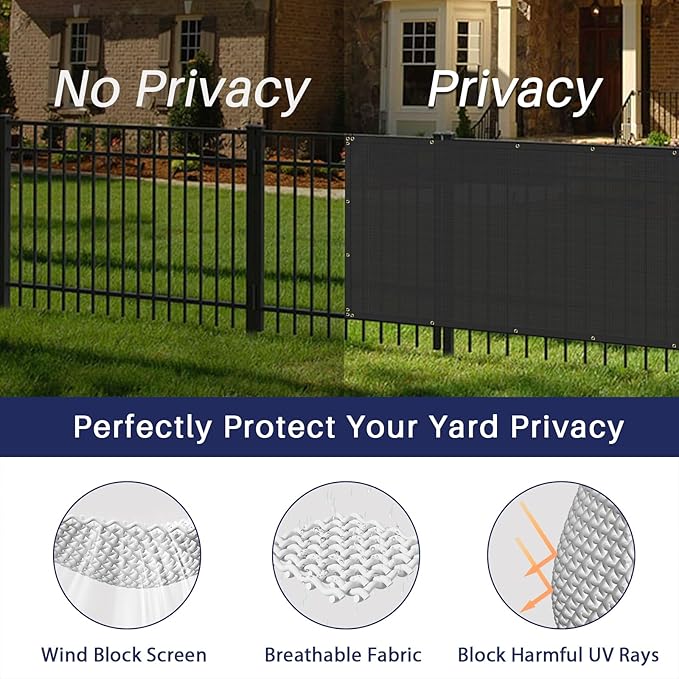 Windscreen4less Privacy Fence Screen Heavy Duty Windscreen Fencing Mesh Fabric Shade Net Cover with Brass Grommtes for Outdoor Wall Garden Yard Pool Deck, 8'x237' Black