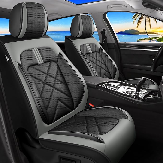CX-3 Car Seat Covers Fit for Mazda CX-3 2016-2021, Full Coverage Premium Leather Waterproof Breathable Seat Covers, Automotive Seat Protectors, Airbag Compatible(2 Front Seats, Black Gray)