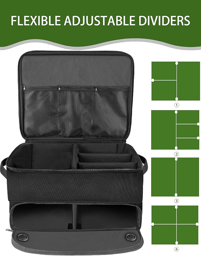 CAMPLAND 2 Layer Trunk Organizer, Waterproof Car Locker for 2 Pair Shoes, Durable Trunk Storage for Balls, Tees, Clothes, Gloves, Accessories, Golf Gifts