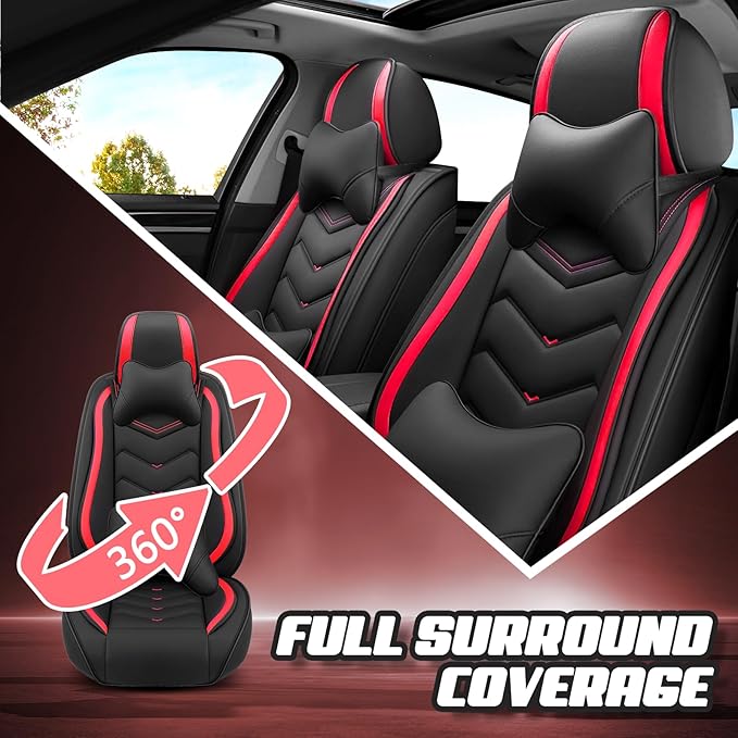 Car Seat Covers for VW Eos 2007-2016, Premium Nappa Leather Car Seat Cover, Stylish Sport Seat Covers， Automobile Seat Cover Sets.(Luxury 5 Seats/Black Red)