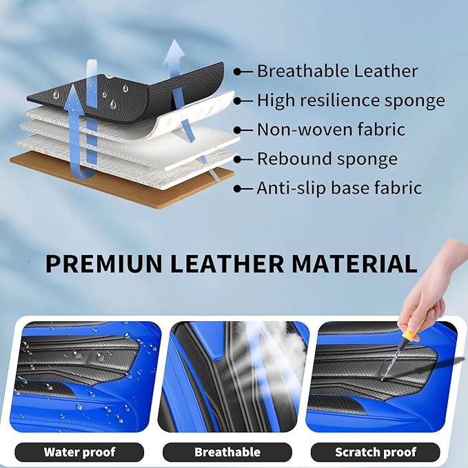 Fit Accord Car Seat Covers Premium Leather for Honda Accord 2012-2025 2026. Waterproof， Breathable, Scratch-Resistant & All-Weather Seat Cushion Protector（Front Seat,Blue&Black