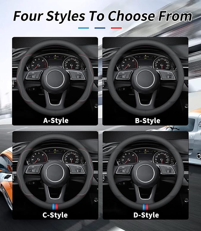 Custom-Fit Leather Car Steering Wheel Cover for Honda, B-Style, Non-Slip, Breathable