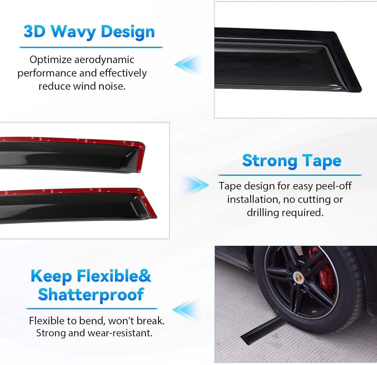 4pcs Window Visors Compatible with 2015-2024 Edge Front+Rear Smoke Tint Window Sun/Rain Guard Outside Mount Tape-On Vent
