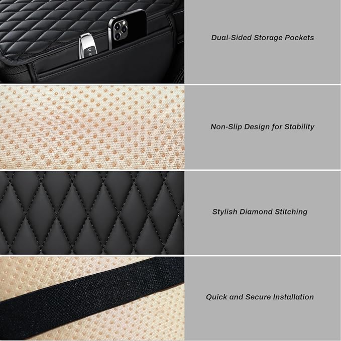 Ouzorp Car Center Console Cover, Upgraded Microfiber Leather Car Arm Rest Cover with 2 Storage Bags, Universal Armrest Cover for Car Storage Box Car Interior Accessories Protector for Most Vehicle
