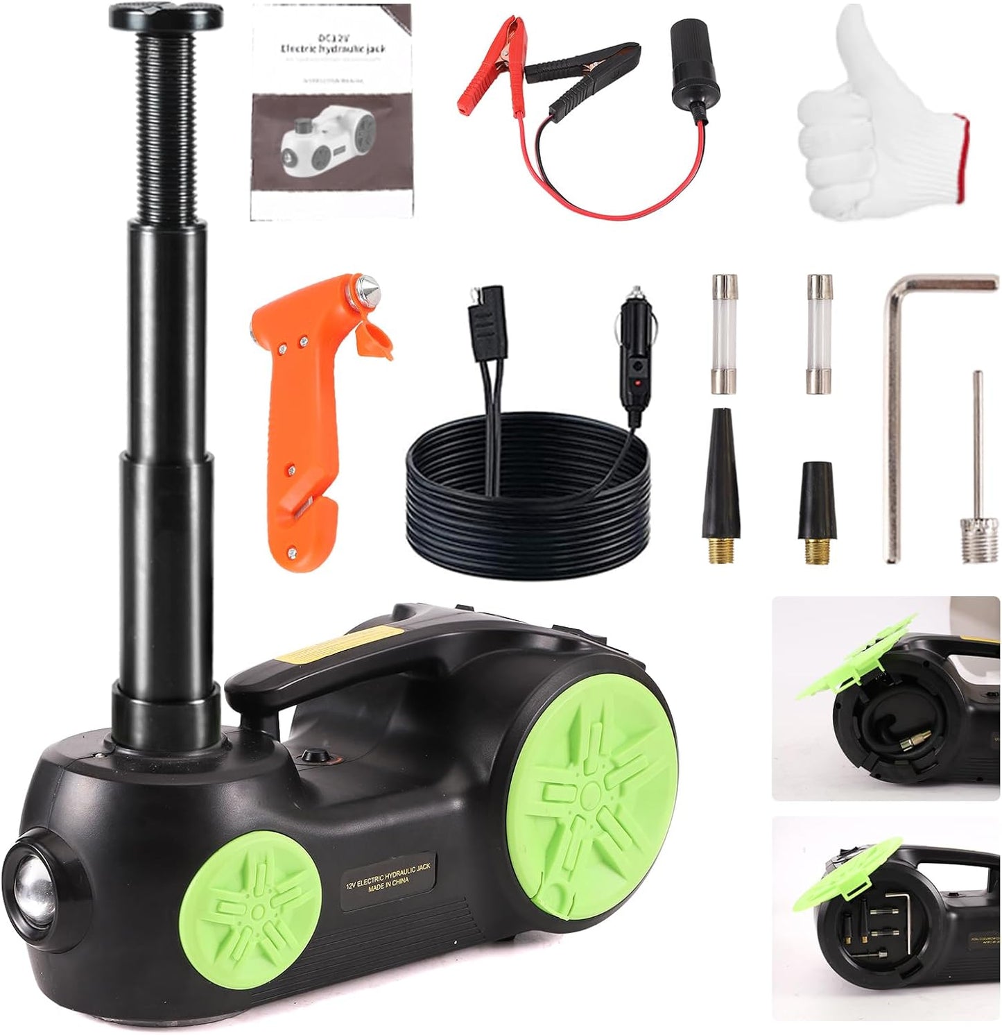EFFIROSO Upgrade LED Light Electric Car Jack 5 Ton12V Hydraulic Jack Lift 5.9-20.8 Inch for SUV MPV Sedan Change Tires Garage Repair 11000 lbs