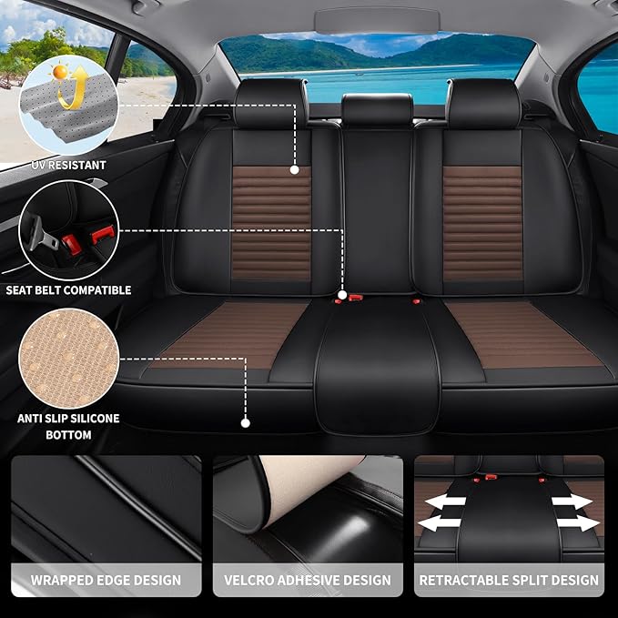 Car Seat Covers Full Set Fit for Toyota Corolla Cross 2021-2025,2026, Premium Faux Leather Car Seat Protector,Breathable Anti-Slip Full Wrapping Edge Seat Covers(Black&Brown,Full Set)