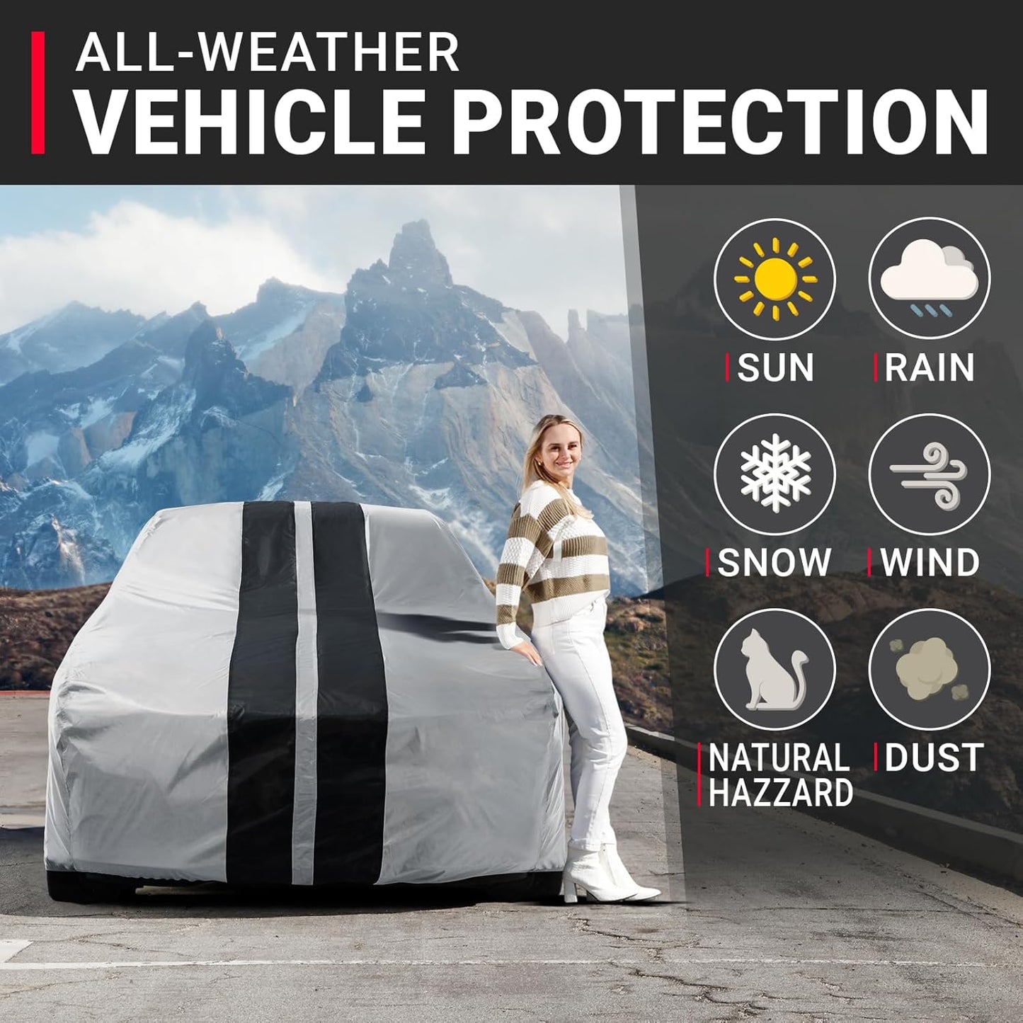 iCarCover Custom Car Cover for Pontiac Tempest 2-Door, 4-Door (1961-1963) Waterproof All-Weather Rain Snow UV Sun Protector Full Exterior Indoor Outdoor Car Cover (Stripe - Gray/Black)