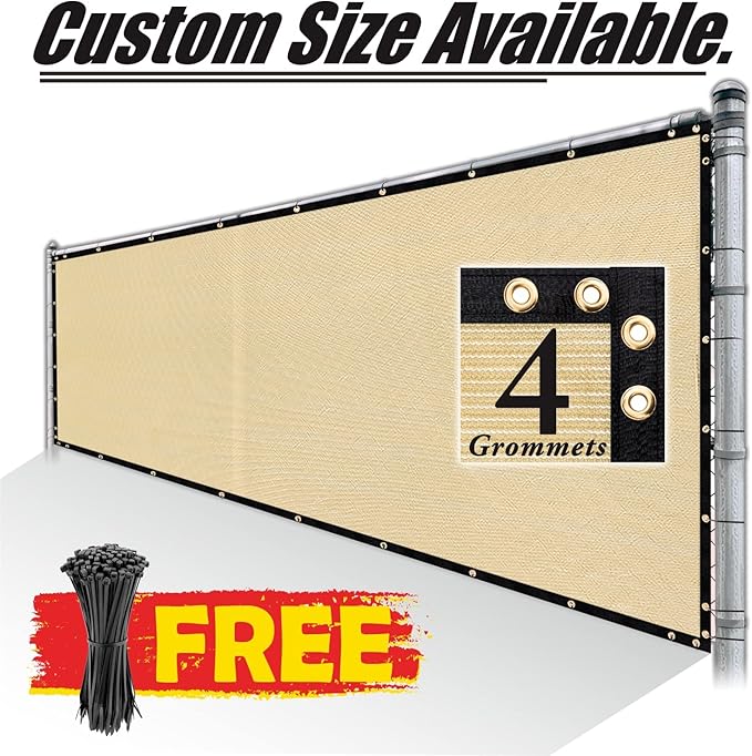 Royal Shade Custom Size 6' x 74' Beige Fence Privacy Screen Windscreen Cover Netting Mesh Fabric Cloth - Cable Zip Ties Included (We Make Custom Size)