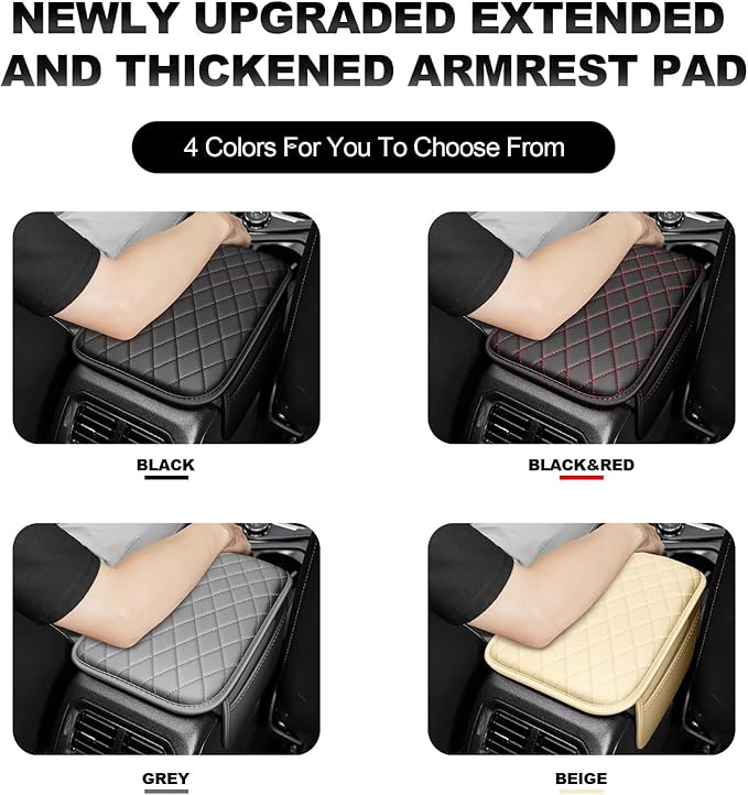 Upgraded Car Center Console Cover Fit for Tacoma Faux Leather Car Armrest Cover Cushion with 2 Storage Bags,Car Armrest Storage Box Interior Accessories(Beige&Whiteline)