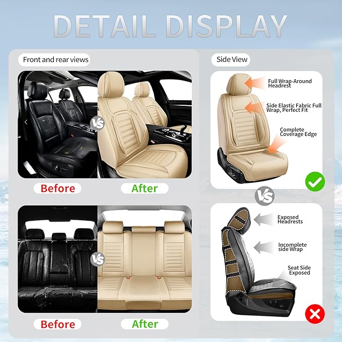 Fit Tucson Premium Leather Car Seat Covers Compatible with Hyundai Tucson 2010-2024 2026, Breathable, Wear Resistant, Airbag Compatible, All-Weather Protection & Full Coverage, Full Set Beige