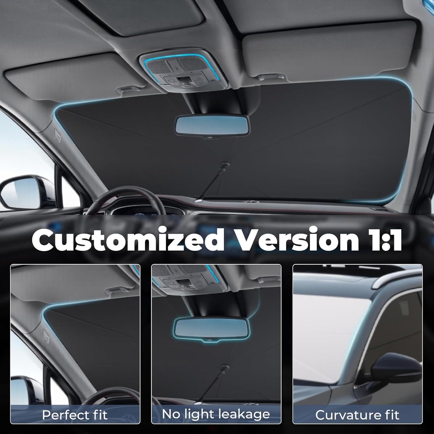 Windshield Sun Shade Umbrella: for Ford-Bronco-Sport-2021-2024 - Front Custom Car Window Shades - Double Thickened Foldable Bronco Sport Sunshades Block UV Keep Cool