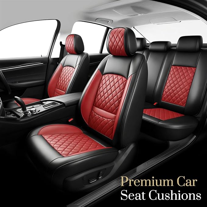 Fit RLX Car Seat Covers for Acura RLX 2013-2020 - Premium Leather, Waterproof, All-Weather, Airbag Compatible, Anti-Slip, Breathable, Easy Install, Seat Protectors, Full Set, Red