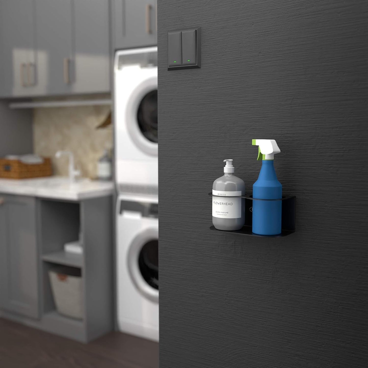 Koova 2 All-Purpose Spray Bottle Holder | Easy Install Wall Mount Hardware Included | Heavy-Duty Powder Coated Steel Storage Rack for Garage And Home | Craft Workspace Paint Bottle Organizer USA Made